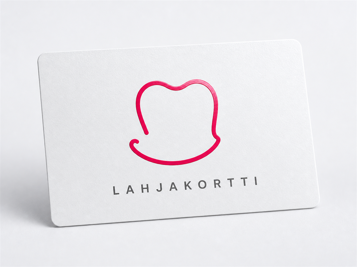 Huurteinen lahjakortti pinkillä yhden viivan merkillä